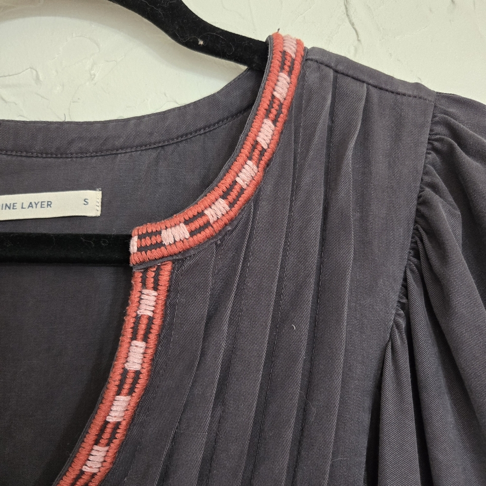Marine Layer Gray Pink Embroidered Tiered Babydoll Dress - Picture 7 of 12